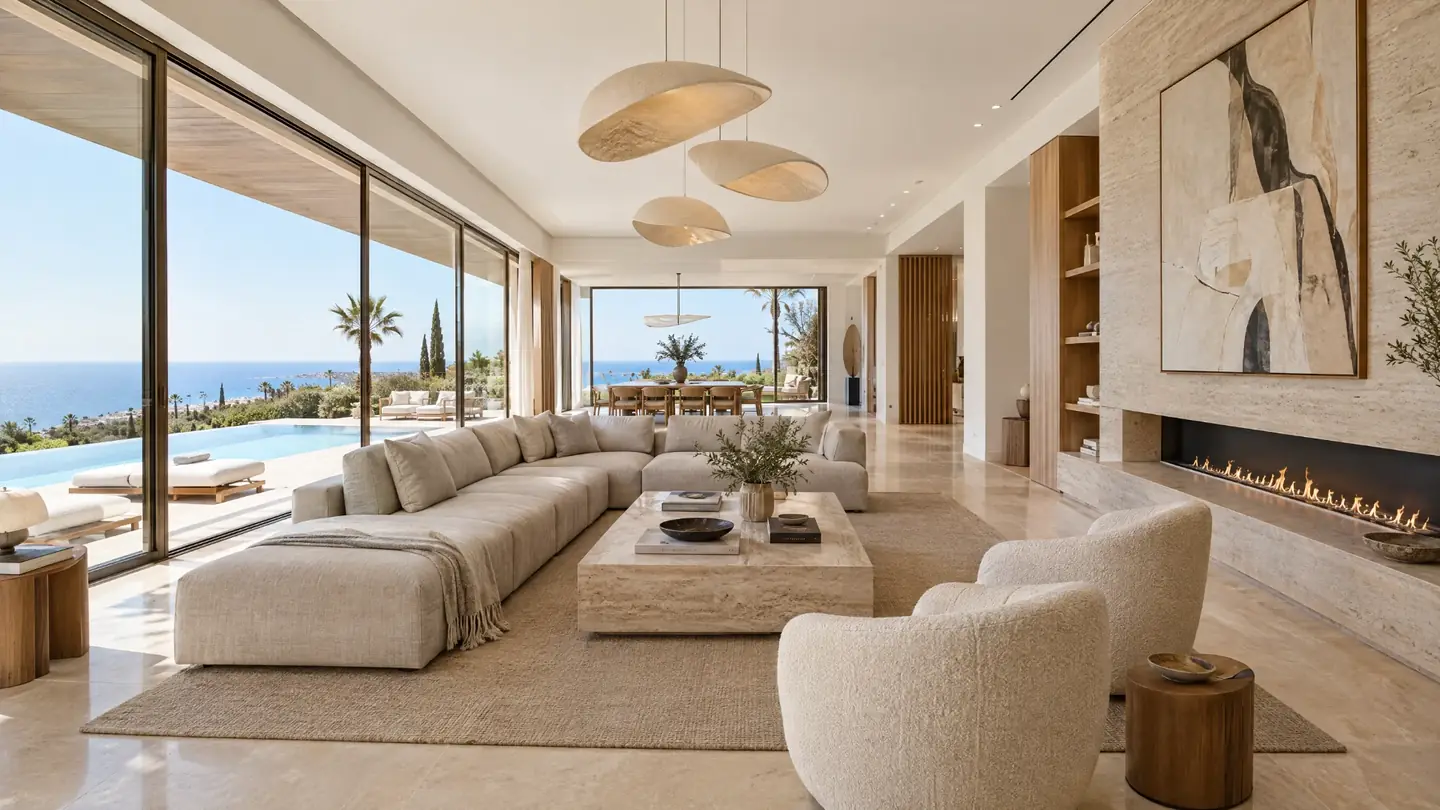 Casa Concha salon: 112 m² opening fully onto the pool terrace